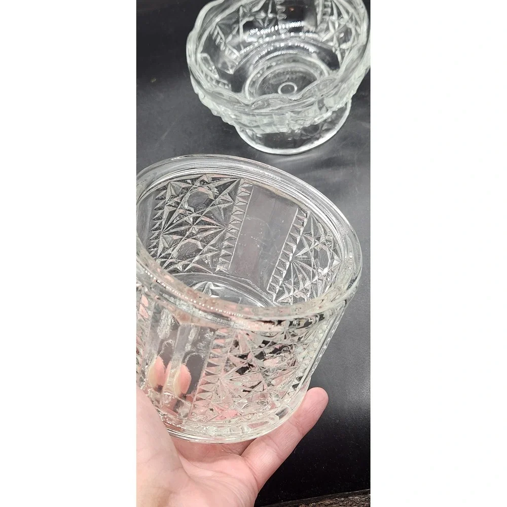 Vintage Clear Glass LE Smith Stars and Bars Fairy Lamp 2 Piece Candle Holder